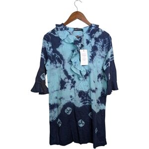 NEW Antik Batik Cole Tunic Dress Medium Tie Dye Indigo Blue Boho Artsy Relaxed